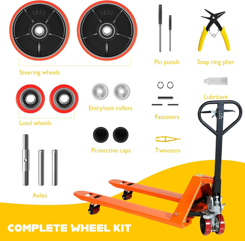 Pallet Jack Wheel Kit - Complete Set with Red Polyurethane Components