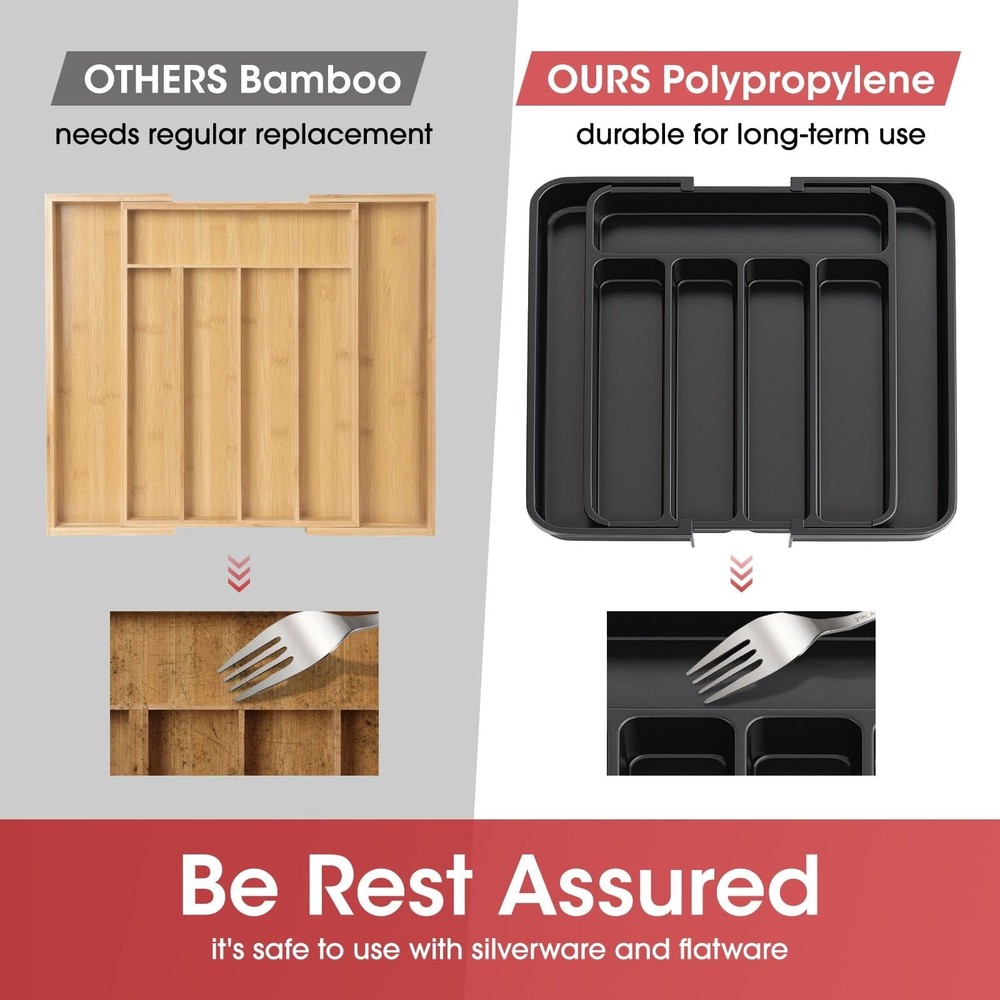 Aujen Silverware Organizer - Expandable Kitchen Drawer Organizer, Adjustable ...