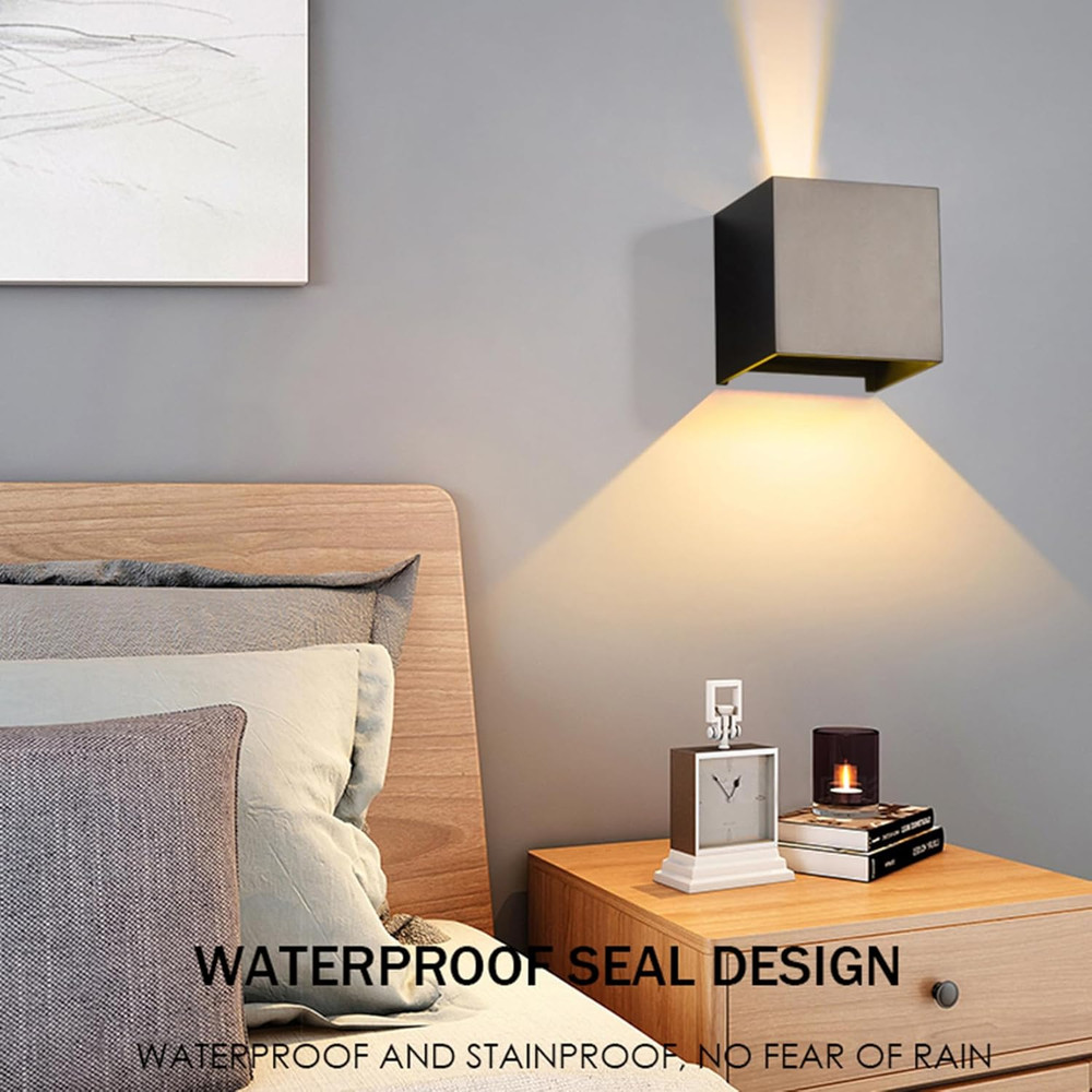 2 Pack LED Outdoor Wall Sconces - Waterproof Modern Black Up/Down Lights