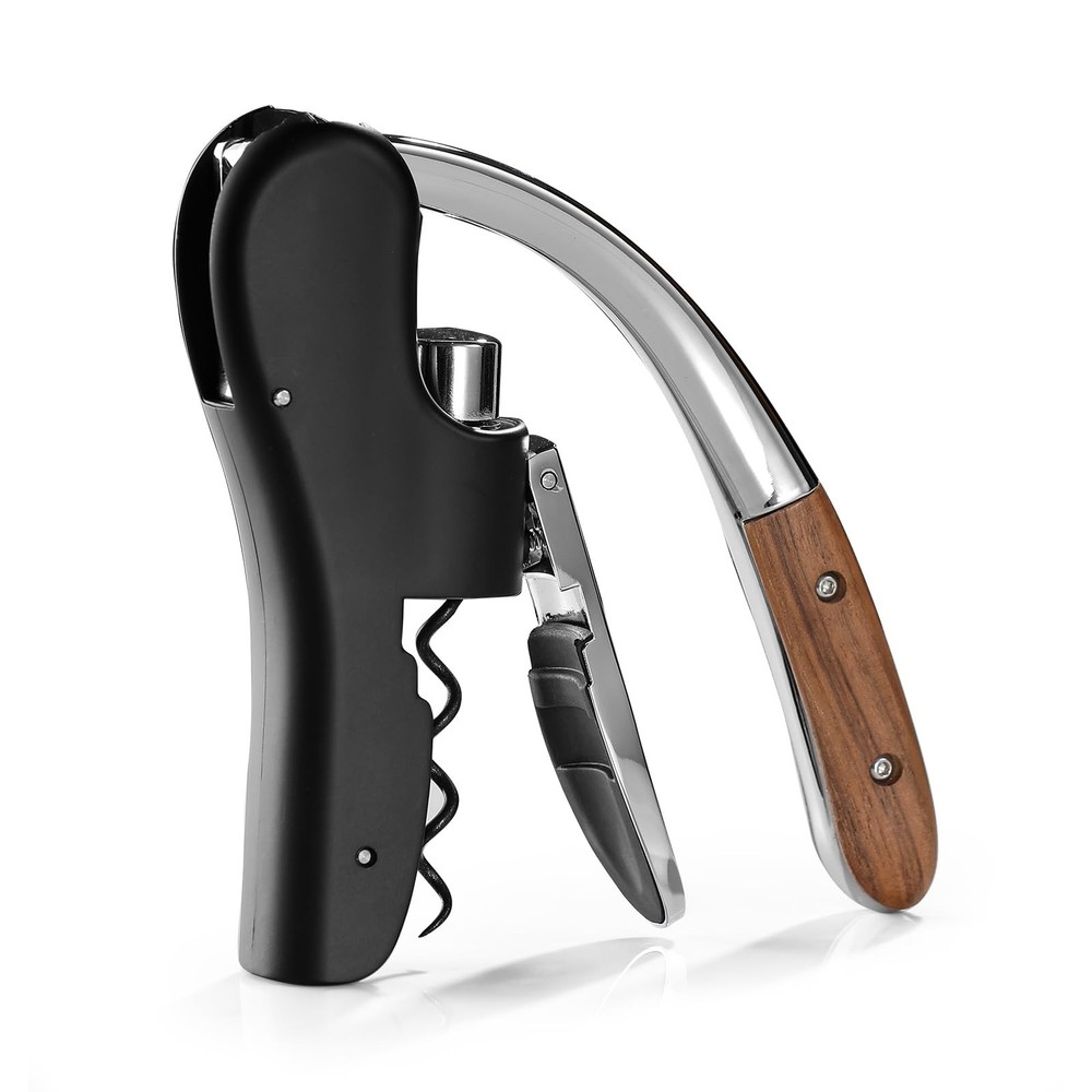 Wine Bottle Opener, Vertical Lever Corkscrew with Built M, Walnut wood handle