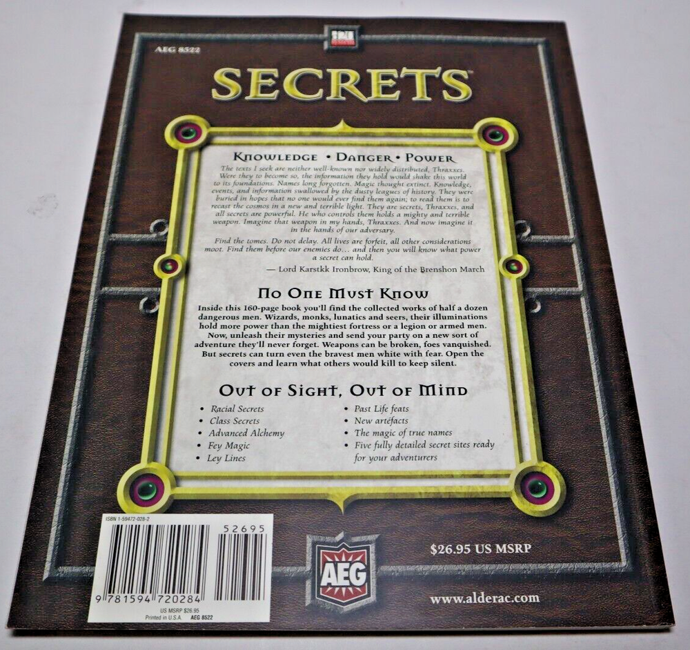 D&D 3rd Edition d20 System AEG Secrets RPG 2004 SC EXC