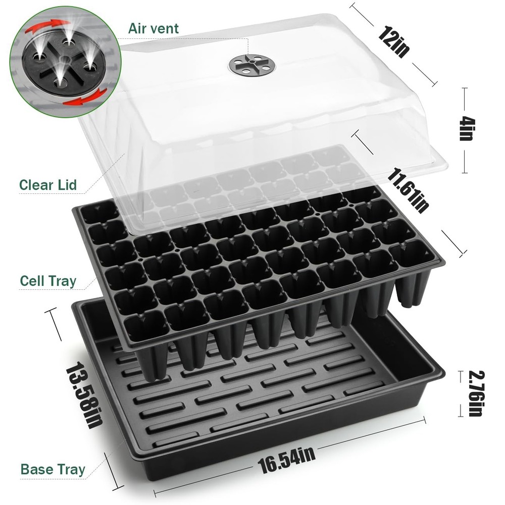 5-Pack No Drip Seed Starter Trays with 4" Humidity Dome - 240 Cells Deep Root...
