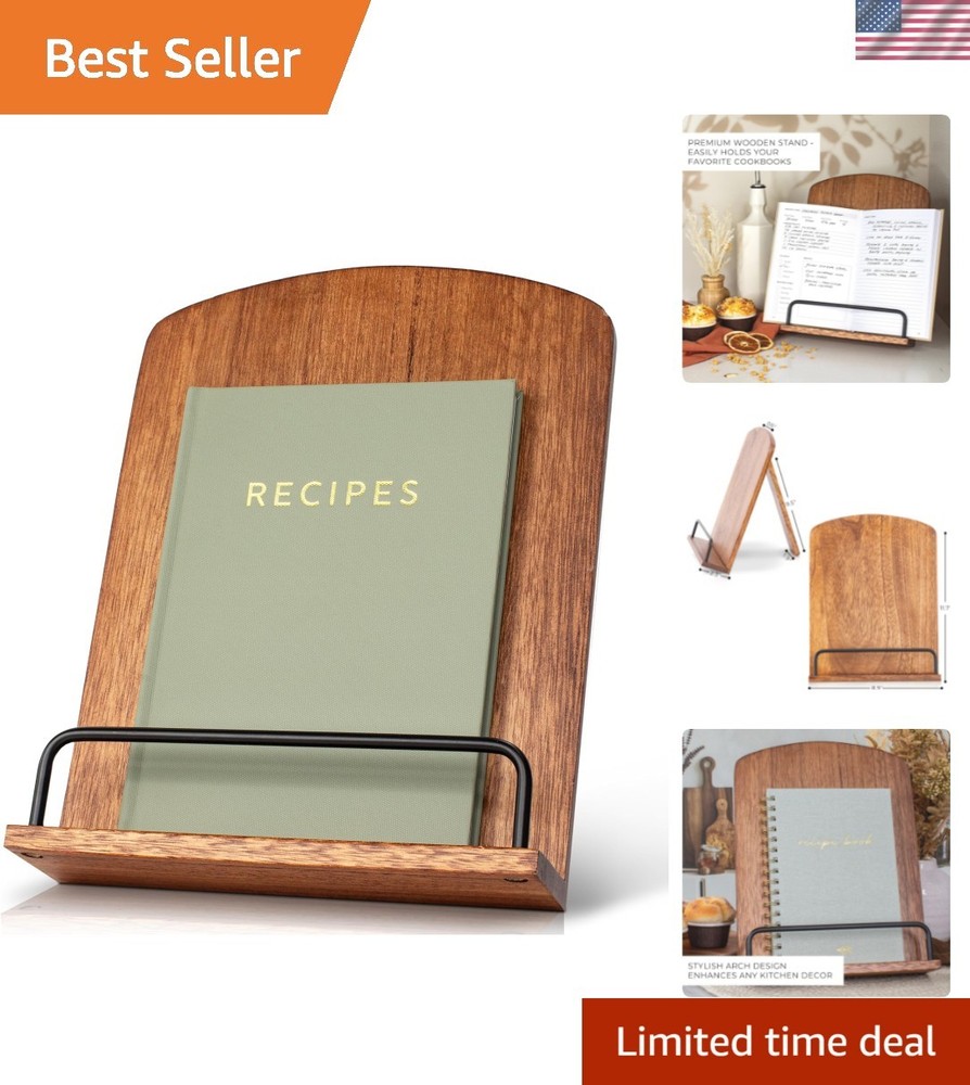 Adjustable Kitchen Cookbook Stand - Space-Saving Design in Rich Walnut Finish