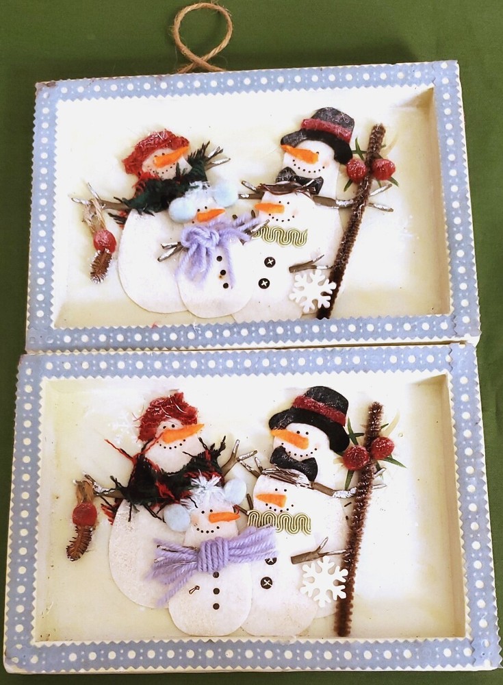 2pc Set Older 5x8 Felt Snowmen Wall Hangings