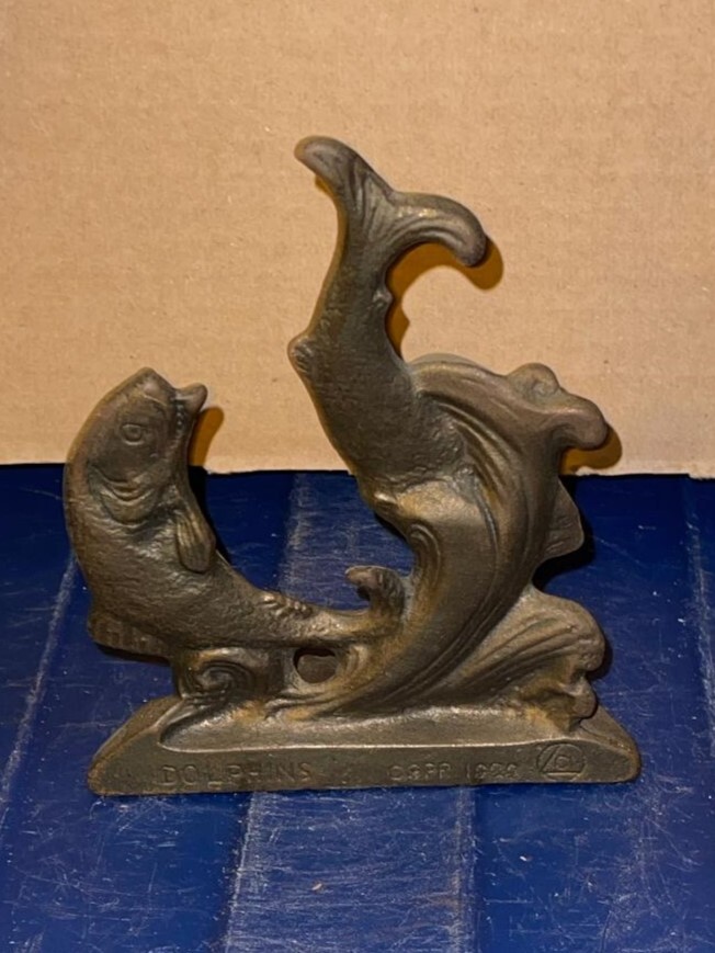 Cast Iron Bronze Colored Dolphins Bookend
