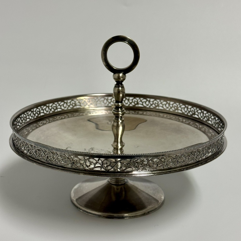 Tidbit Pedestal Footed Server Appetizer Plate Signed PM Silver Plate Italy