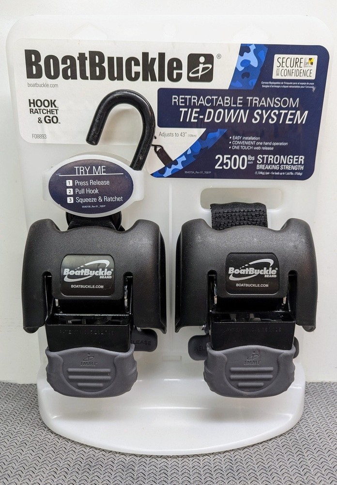 BoatBuckle F08893 Retractable Transom Tie-Down - 2" Web (Pair)