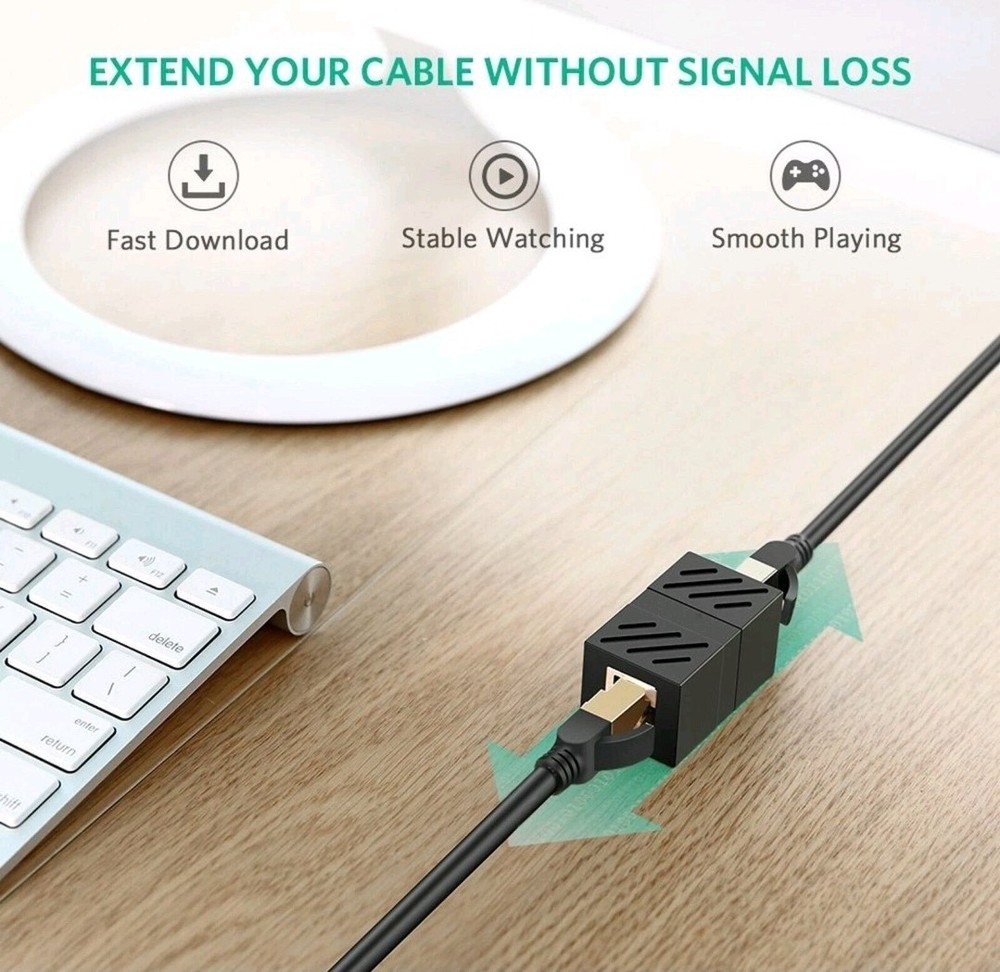 RJ45 Inline Coupler Cat6/Cat5e Ethernet Cable Extender Connector BLACK OR WHITE