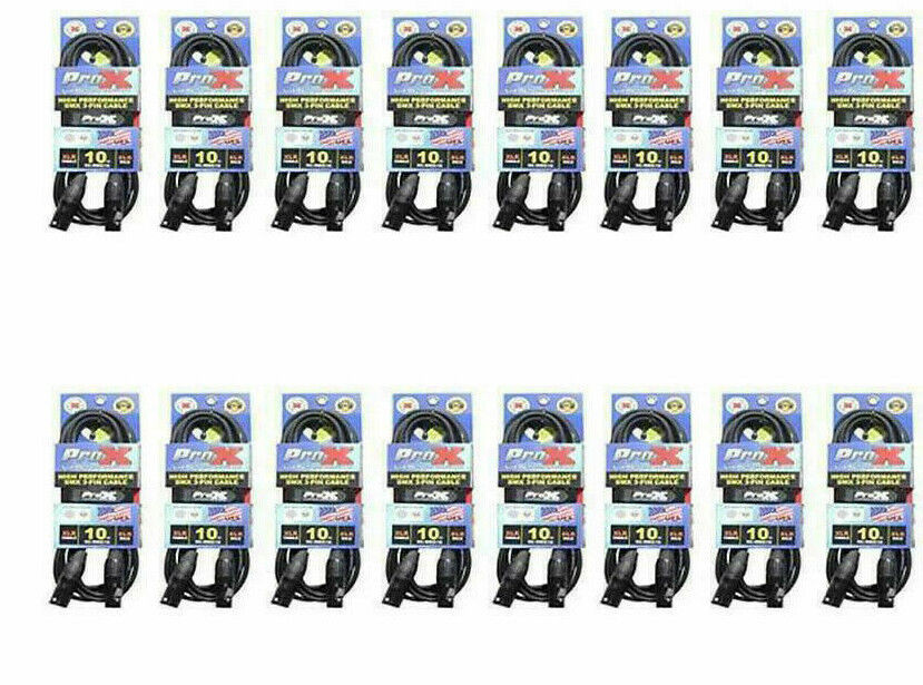 16 PROX DMX Cables 3 Pin 10 ft  Lighting Stage DJ Shielded Data Cables