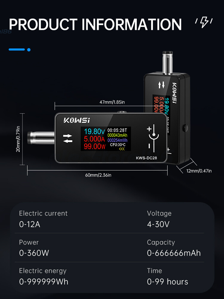 DC5.5*2.5 Current Voltage Power Meter Tester Digital LCD Display Meter DC 4-30V