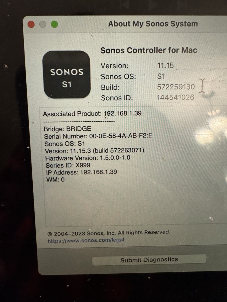 Sonos ZoneBridge BR100 Wireless Bridge Sonos S1 Used