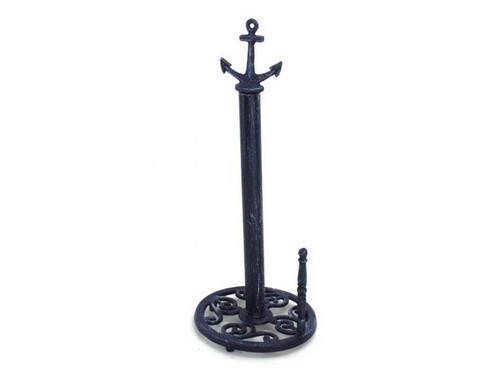 Rustic Dark Blue Cast Iron Anchor Paper Towel Holder 16""