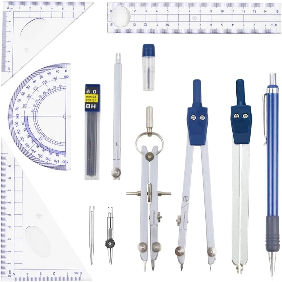 13 Pieces Geometry Set Compass Tools Math and Blue