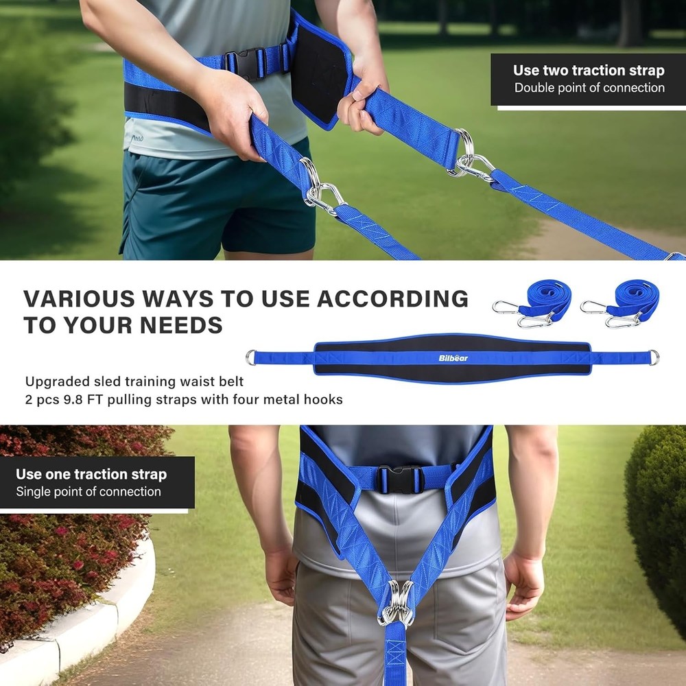 Sled Pulling Belt,Adjustable Sled Training Waist Belt, Belt for Pulling with 2 P