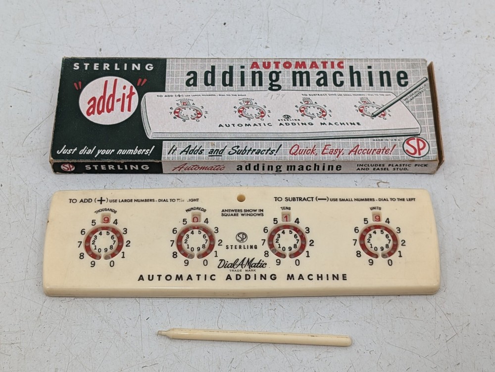 Vintage STERLING Automatic Adding Machine Original Box Math Tool Add-it Car Gift