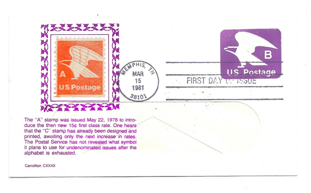 U592 'B' Eagle embossed Stamped Window Envelope Carrollton FDC