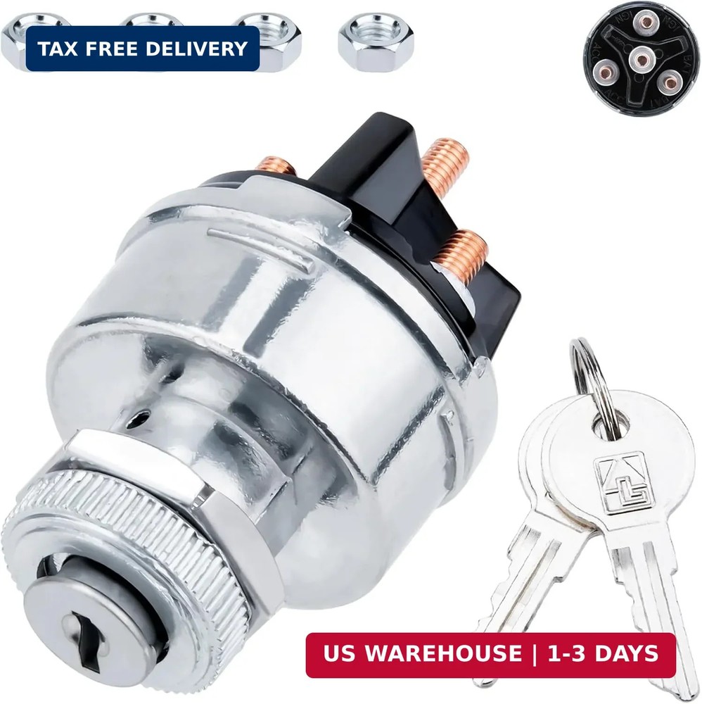 Ignition Switch with Key, Universal Ignition Key Switch, 12V 4 Position Starter