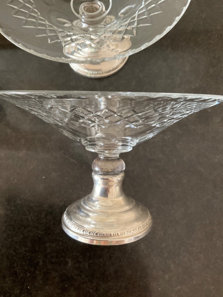 Crystal Candy or Compote Dish With Weighted Sterling Silver Base