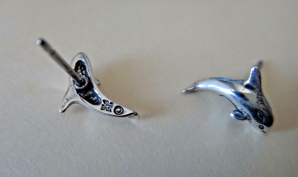 Sterling Silver TINY 8x12mm Orca Killer whale Studs Earrings!