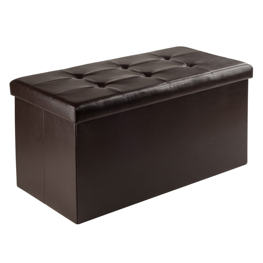 Wood Ashford Rectangular Storage Ottoman Black Faux Leather