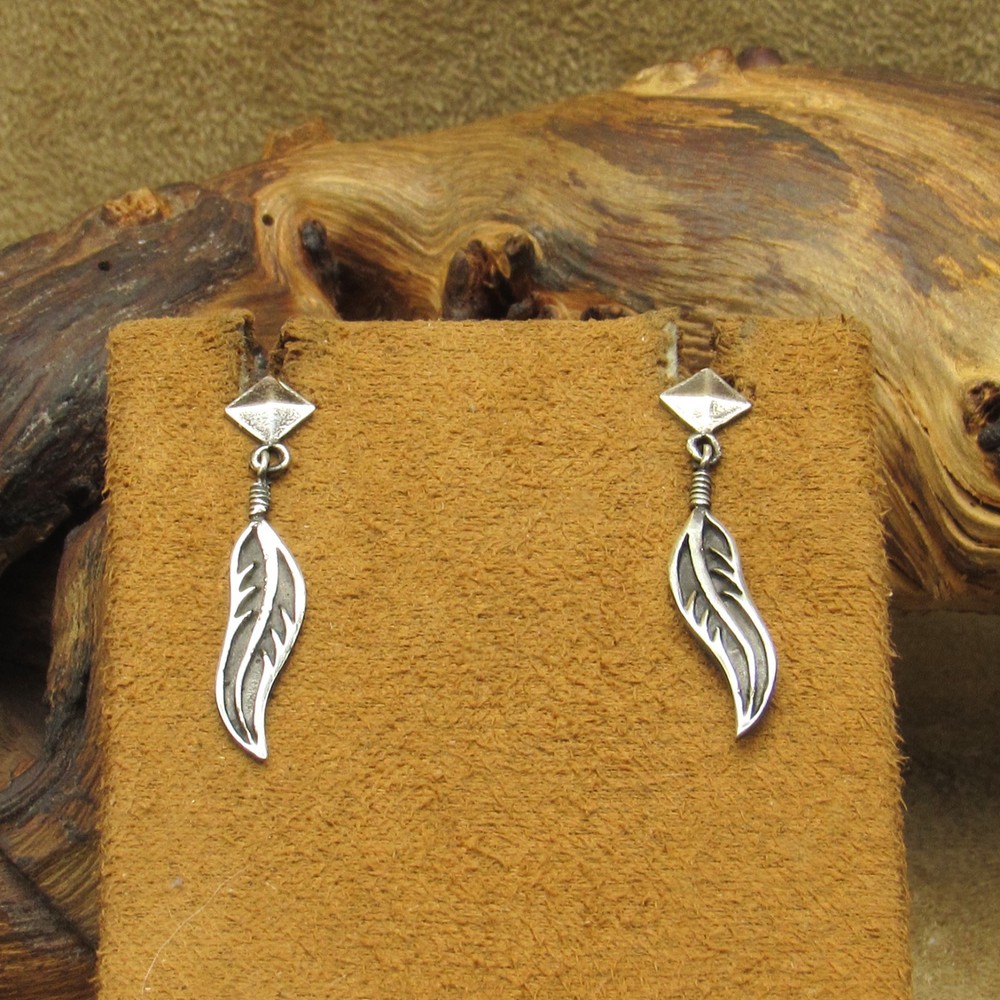 Sterling Silver Overlay Post Dangle Feather Earrings by Masha