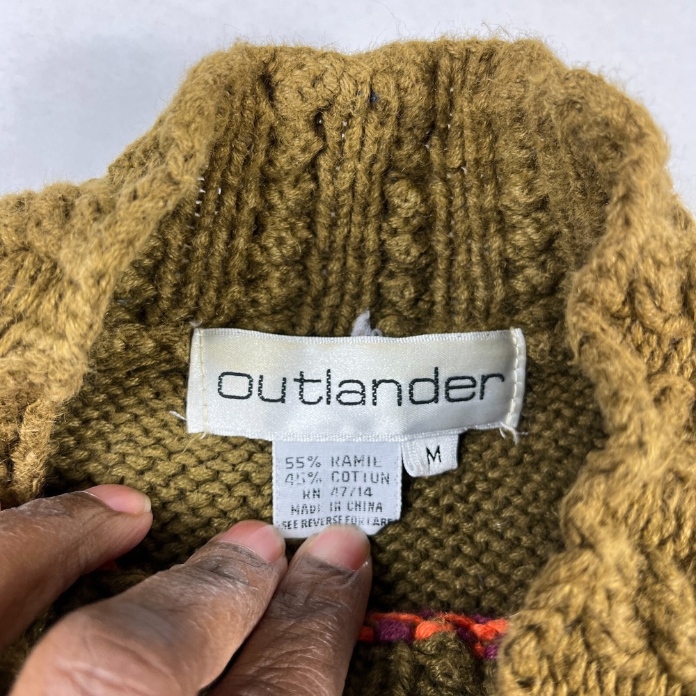 Outlander Patchwork Mock Neck Sweater Cable Knit Kitsch Vintage Size MEDIUM FLAW