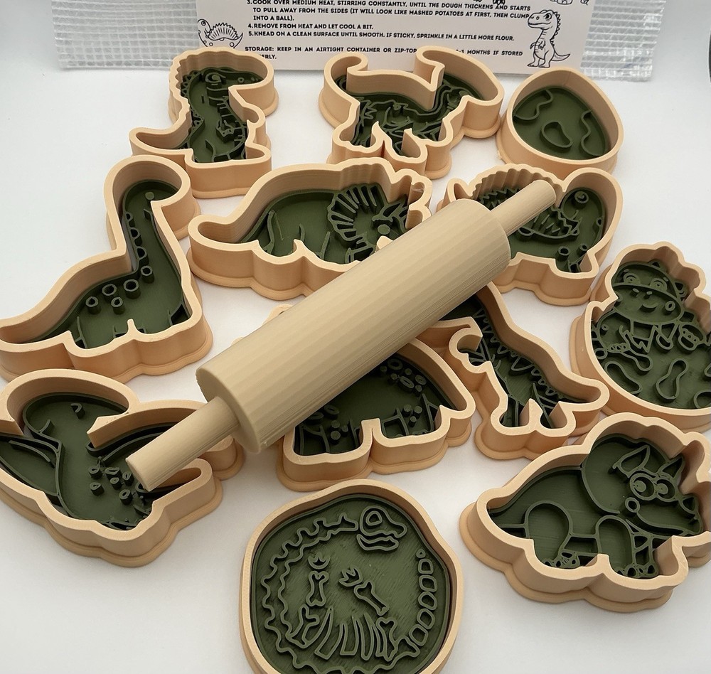 Dinosaur Play Dough Shapes Set with Rolling Pin.