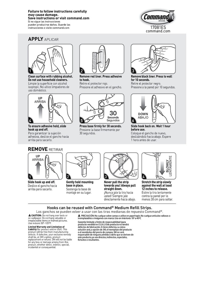 Command Medium Designer Hooks, 2 Hooks and 4 Strips, Medium, White