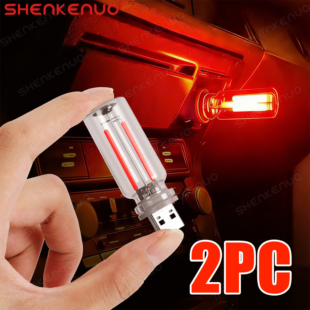 USB Glass Bottle Atmosphere Night Light – Touch Switch Dimmable LED Red Bulbs