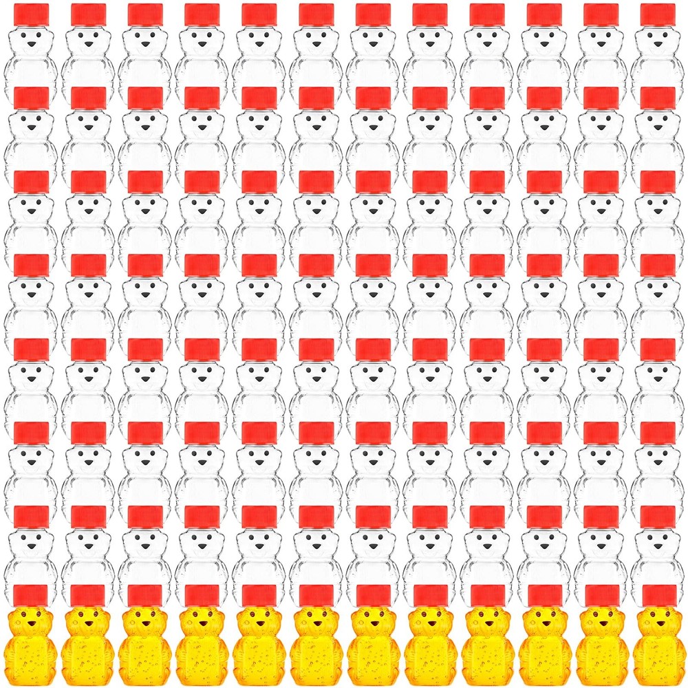 Patelai 96 Pcs 2 oz Plastic Clear Honey Bear Bottles Containers