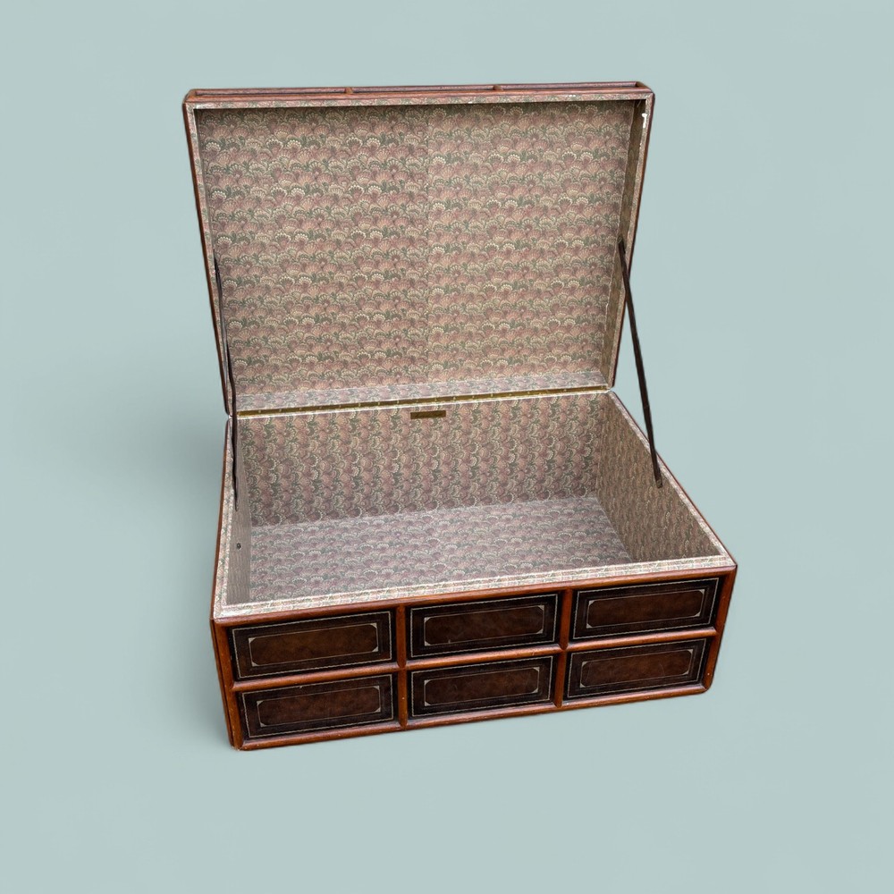Maitland-Smith Trunk with Tooled Leather Inlay