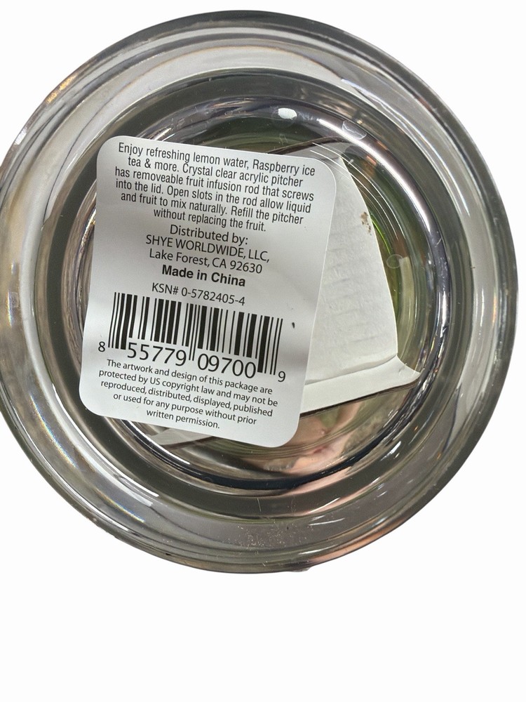 Gourmet Solutions Acrylic Pitcher 64oz Fruit Infuser Removable Ice Insert