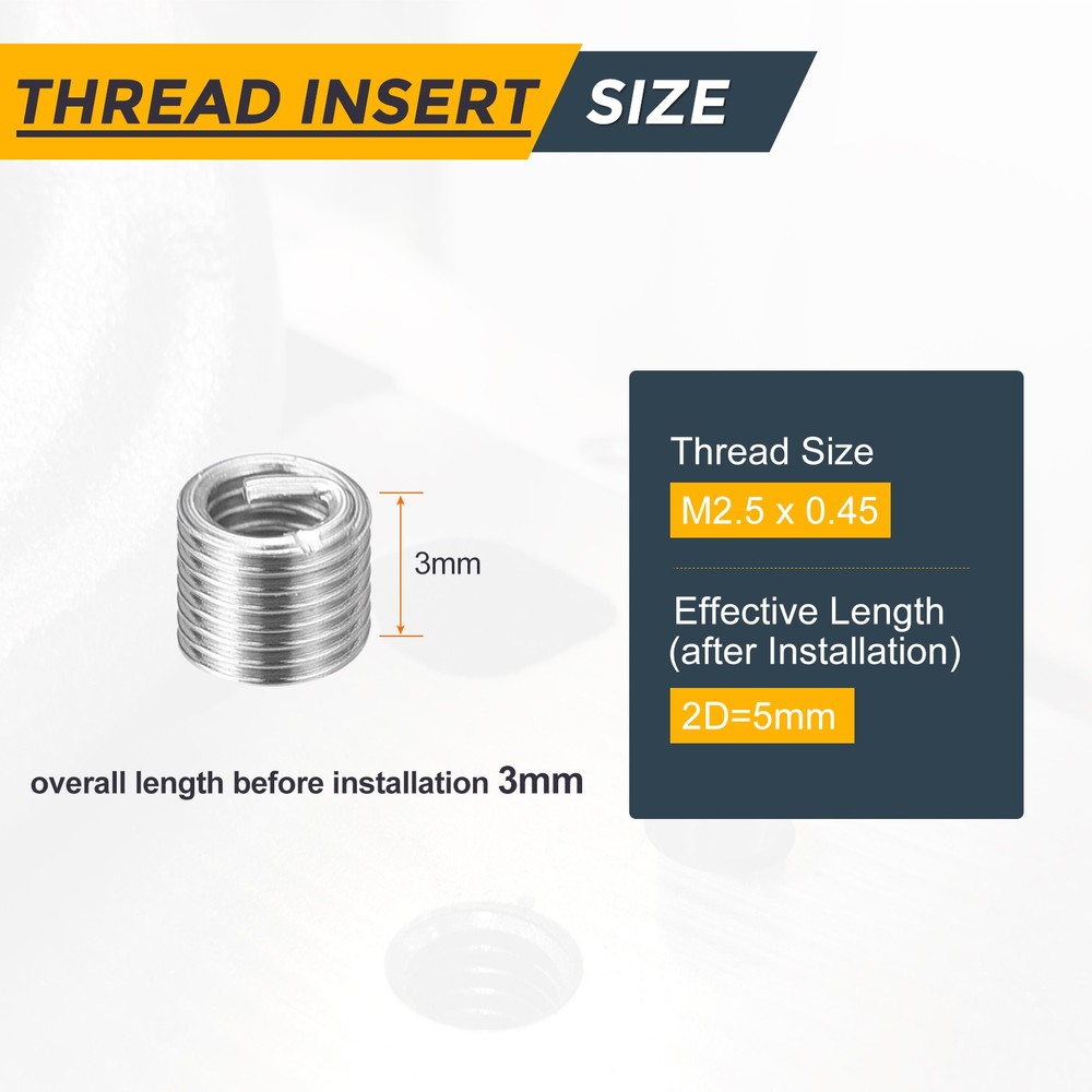 100pcs Wire Thread Inserts M2.5 x 0.45 x 2D Metric Helical Threaded Sleeve