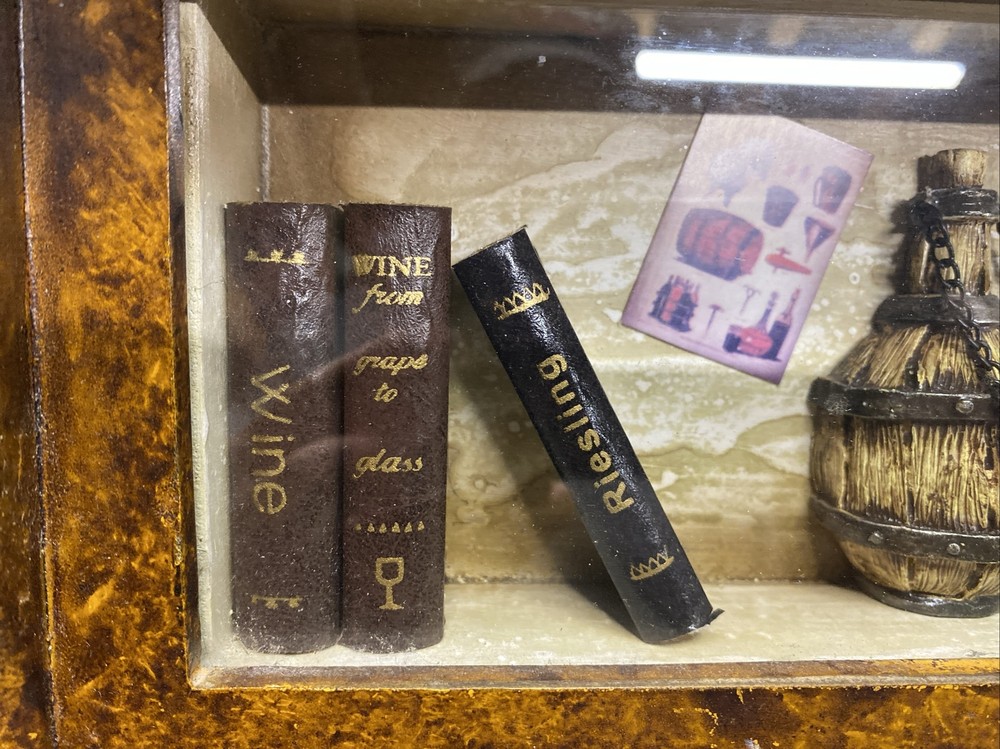 Miniature wine bottle shadowbox key rack