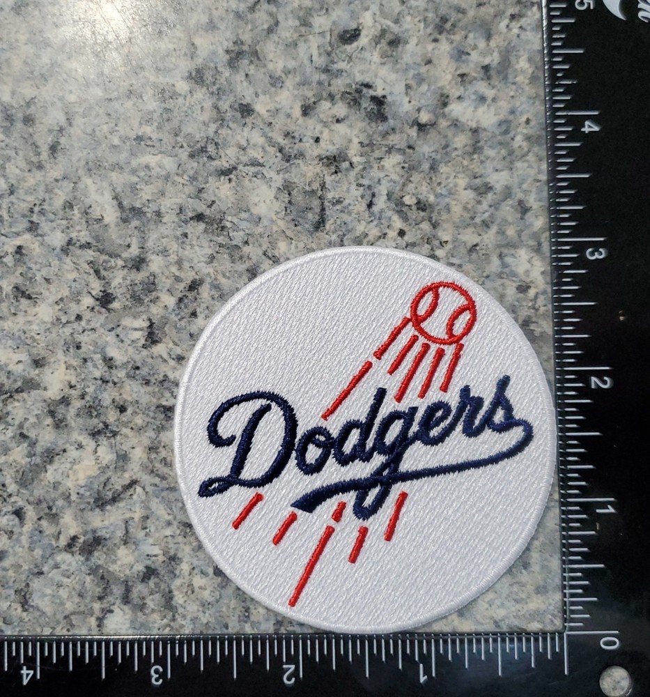 LA Dodgers White Round Style Patch. Embroidered. Iron On Backing. 3"x3"