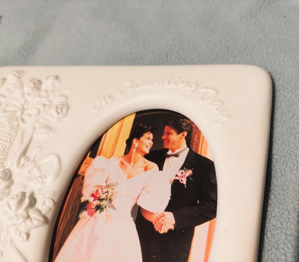 Vintage Russ White Ceramic Wedding Frame, 8x6