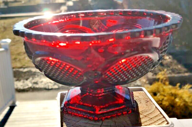 Avon Ruby Cape Cod Glassware 1876 Open Footed Candy Dish 6 1/8"