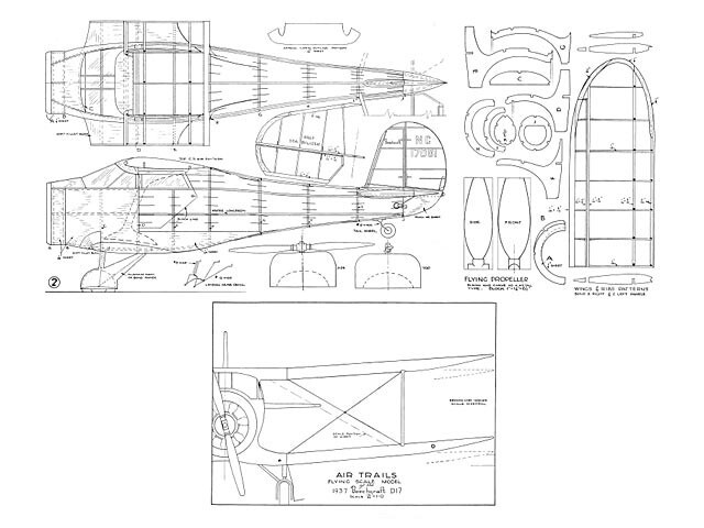 Beechcraft D-17 Staggerwing 19" Wing RC Model Airplane Printed Plan &Templates