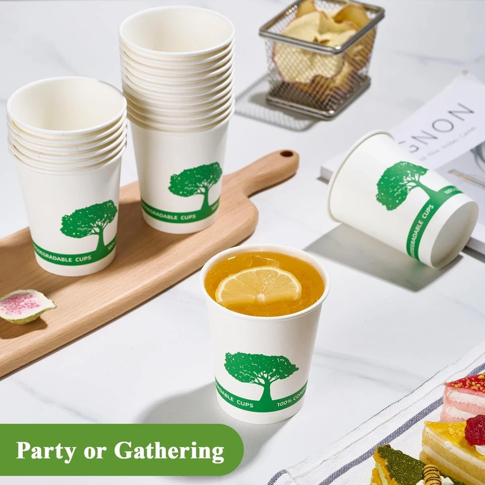 Vplus 400 Pack Compostable Paper Cups, 8 oz Coffee 8 OZ, White