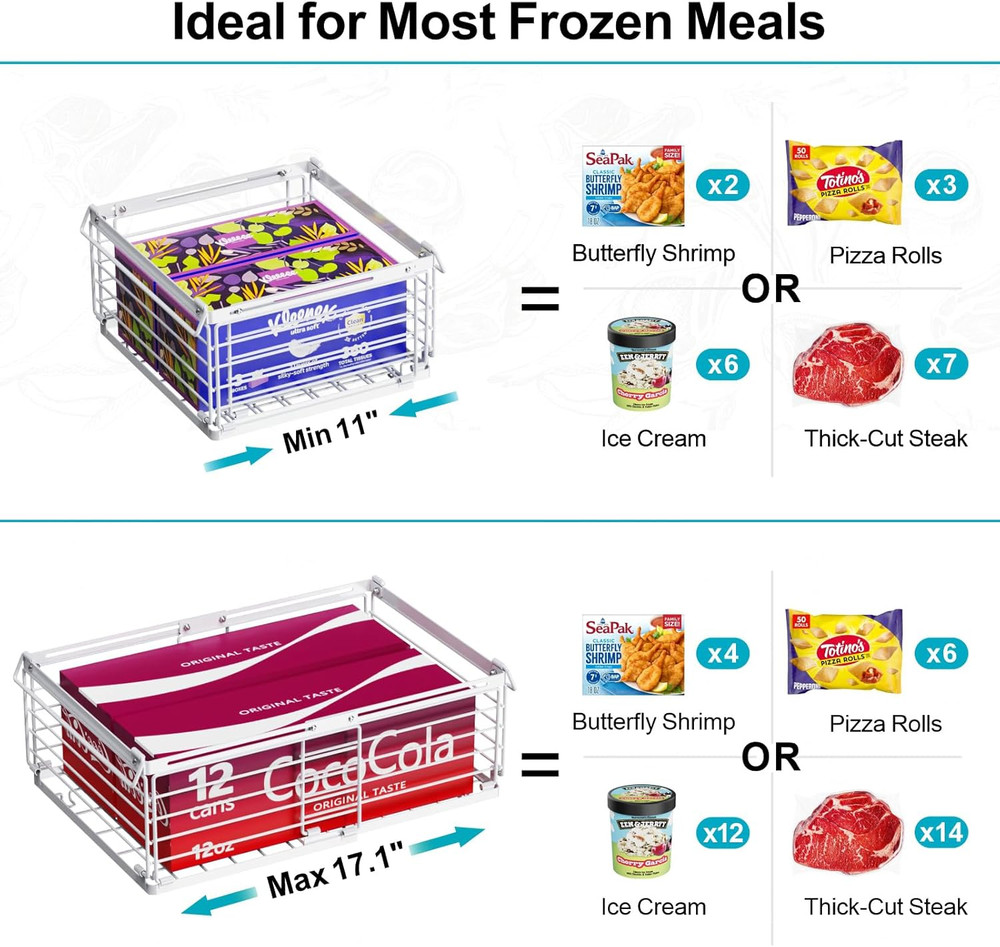 4 Pack Freezer Organizer Bins, Adjustable Wire Baskets for 10 to 20 Cu.Ft Chest