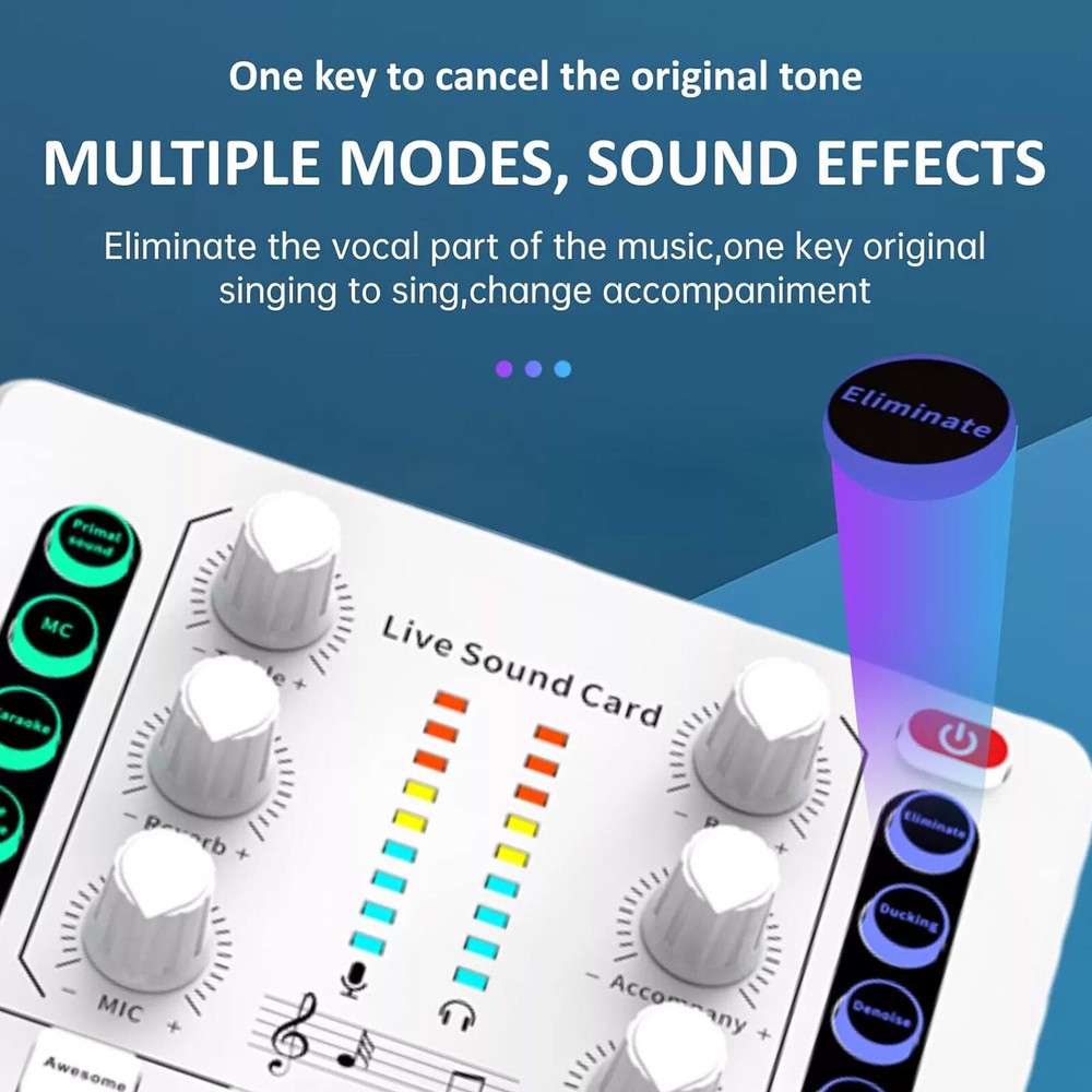 M8 Sound Card Live Streaming Interface External USB Live Broadcast Mic WhiteJp