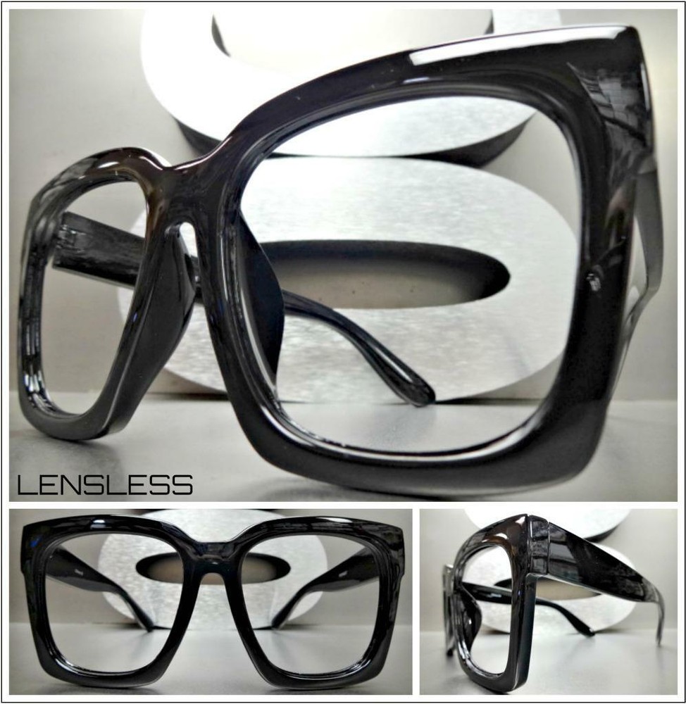 Oversized Exaggerated Thick Square Black Lensless Eye Glasses Frame Only NO Lens