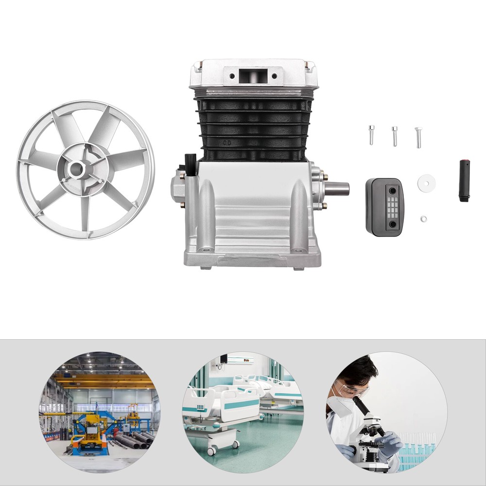 3HP Air Compressor Pump Head Silver 2 Cylinders Piston Air Compressor Pump Head