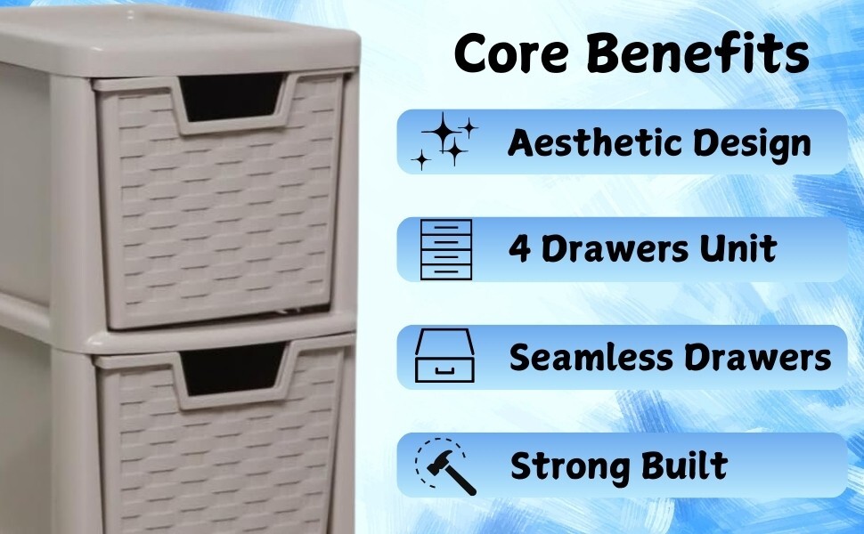 4 Tier Medium Drawers Storage Unit Plastic Chest Tower A5 Size Desktop Organizer