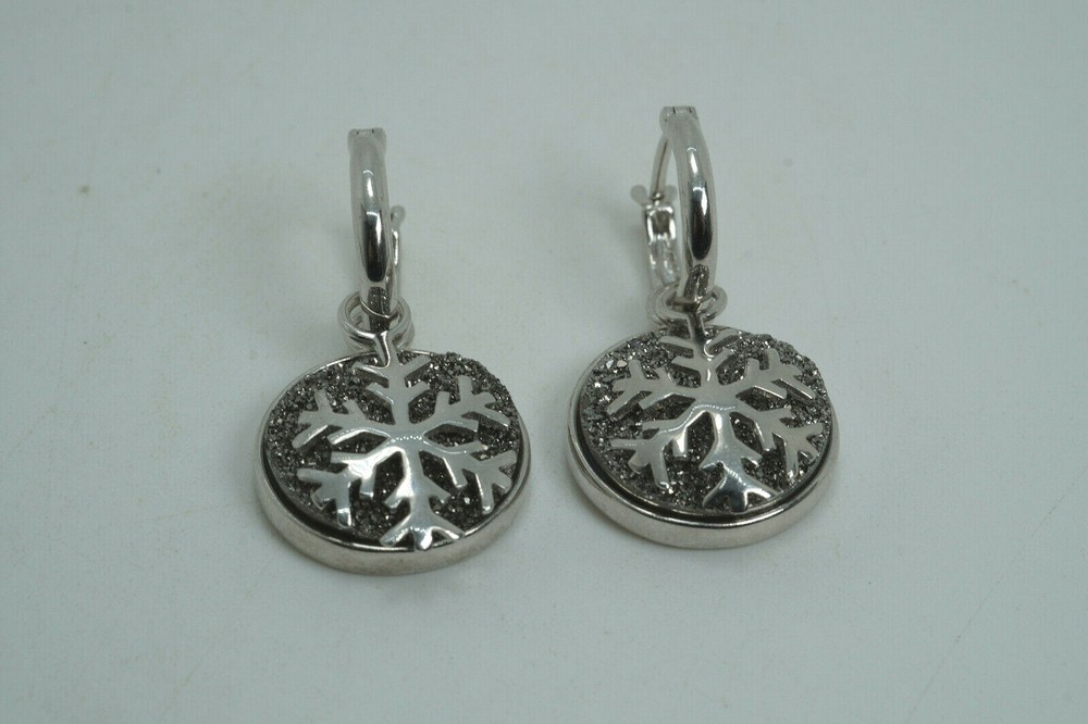 Sterling Silver & Silver Colored Druzy Pendant & Dangle Earrings Set