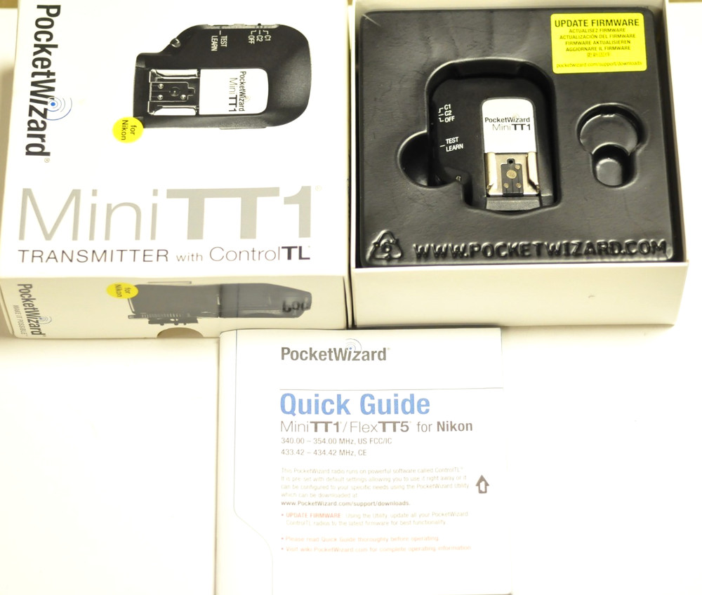 PocketWizard Mini TT1 transmitter for Nikon with instructions.