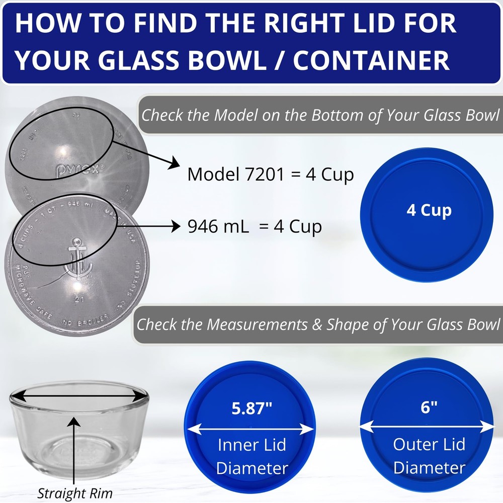 Klare Ware 4 Cup Replacement Lids/Covers for Pyrex 7201, Anchor Hocking & Kla...