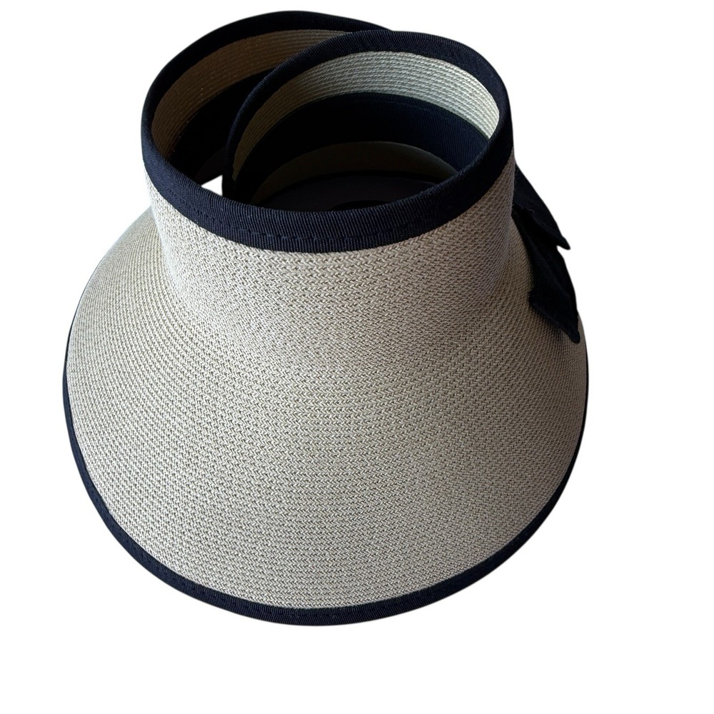 Pineapple & Star Vienna Visor Tan w/ Bow Straw Sun Hat Adjustable Packable UPF