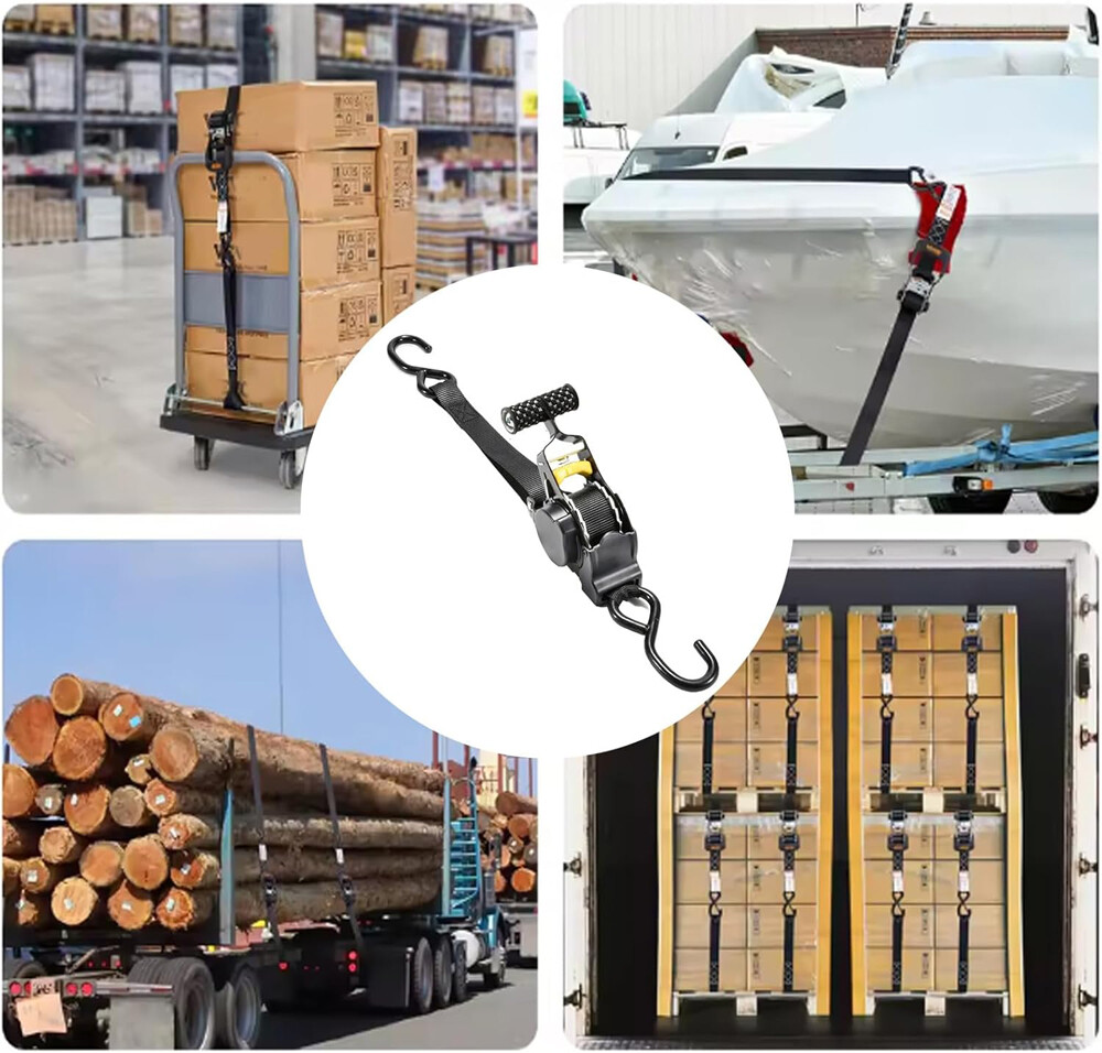 Cargo Transom Tie Down Strap 1500LBs Retractable Ratchet Strap w/S-Hook 2-pack