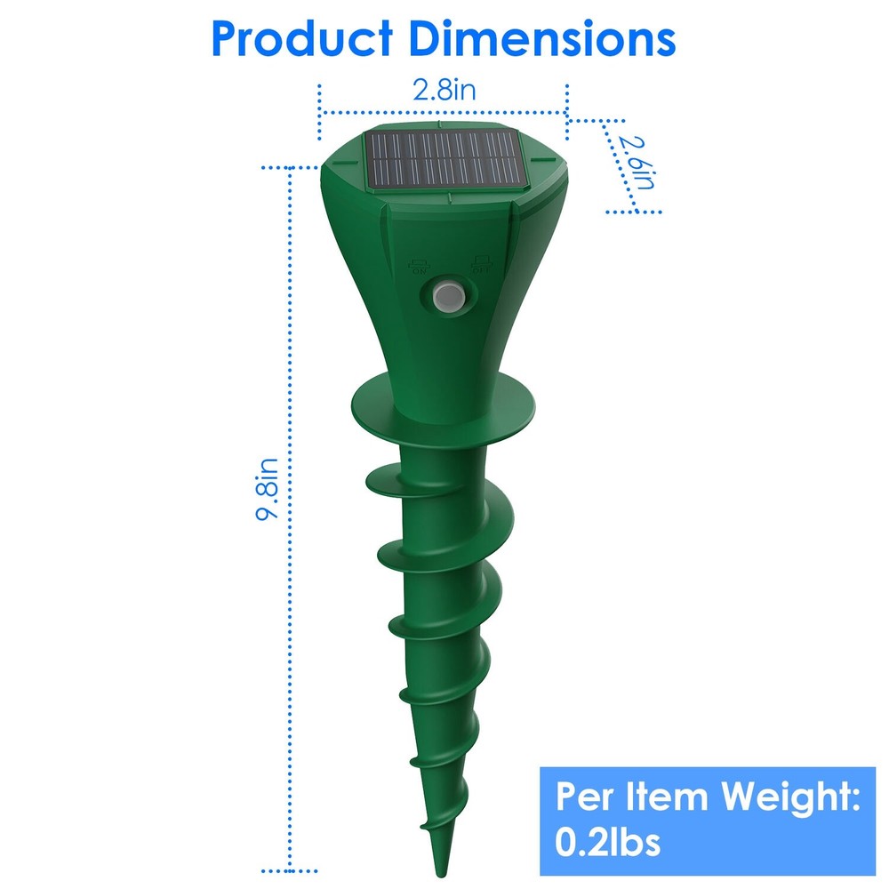 8Pcs Solar Mole Repellent Screw Groundhog Gopher Deterrent Vibration Stake Tool